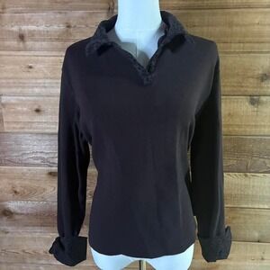 Y2K Women's Black long sleeve blouse with leopard collar